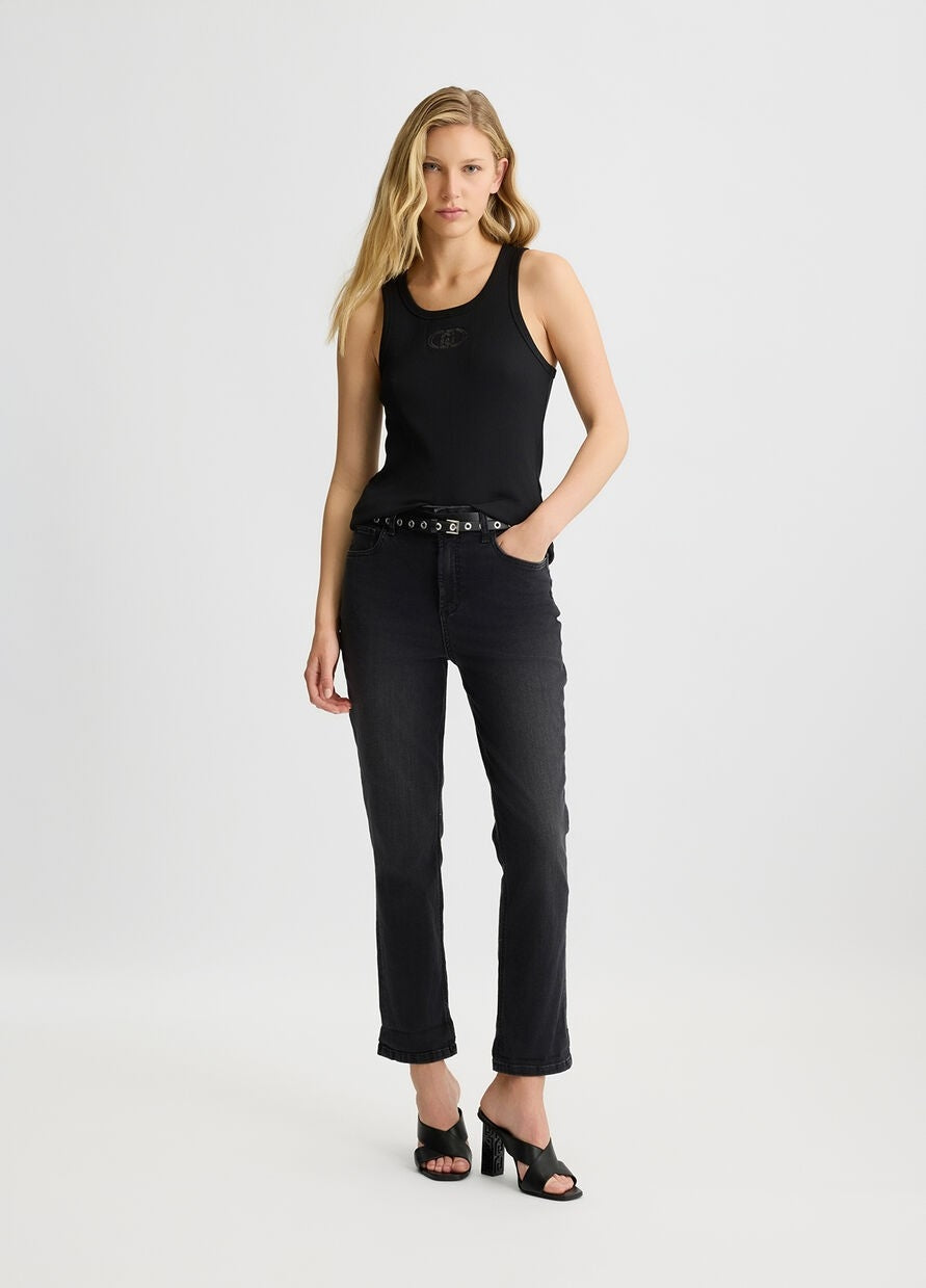 Cropped straight-leg jeans with belt
