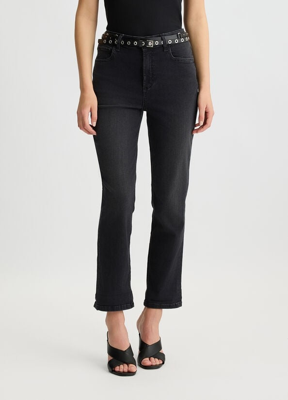 Cropped straight-leg jeans with belt