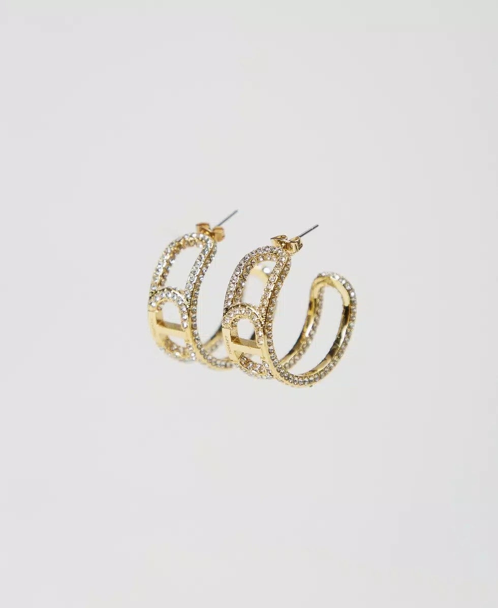 Earrings with Oval T chain and rhinestones