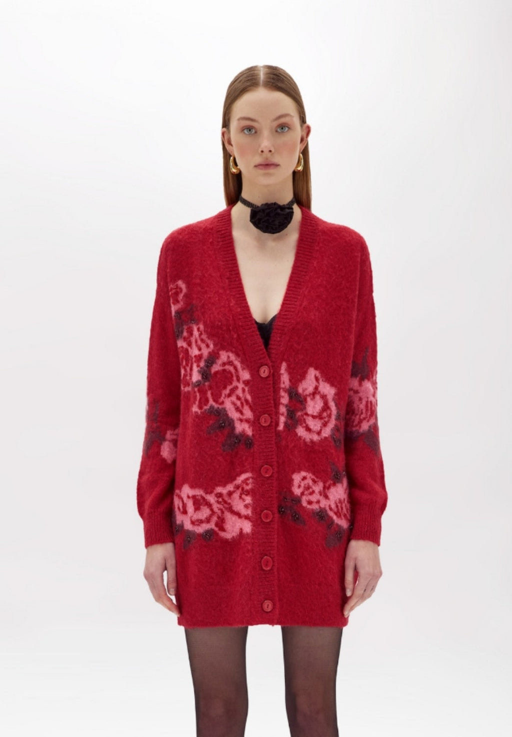 Wool Blend JacQuard Maxi Cardigan