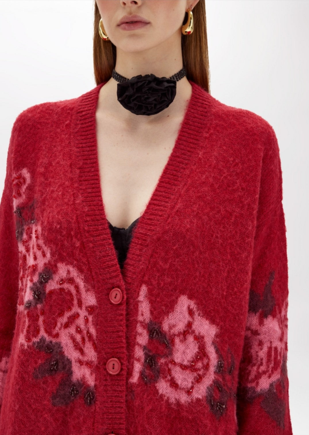 Wool Blend JacQuard Maxi Cardigan