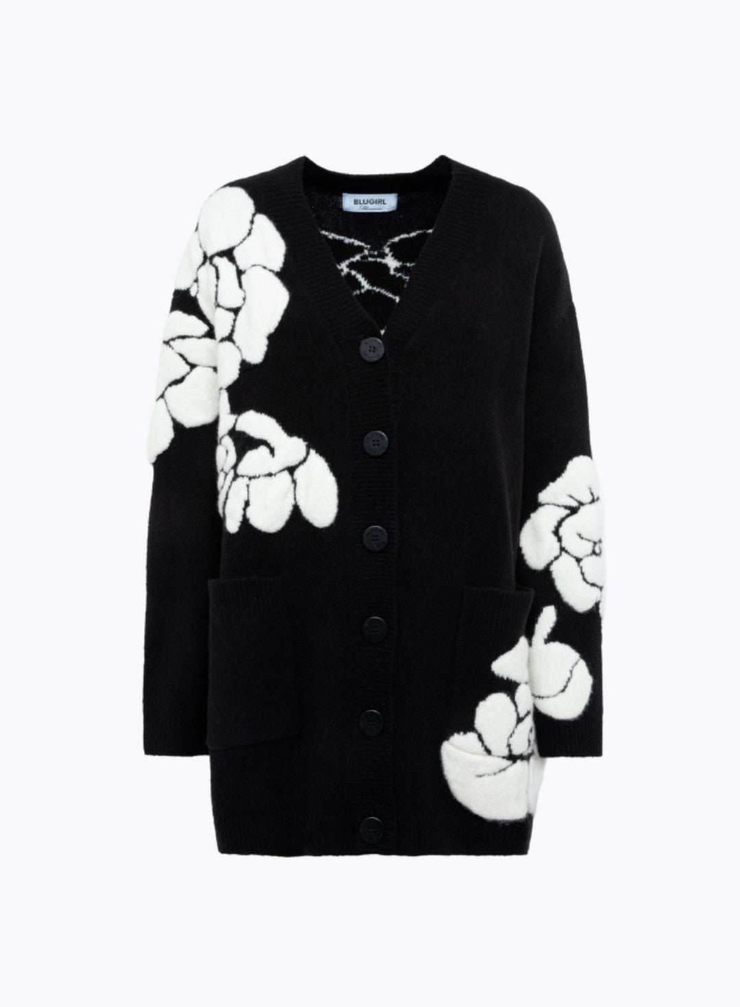 Jacquard Oversized Cardigan with Roses